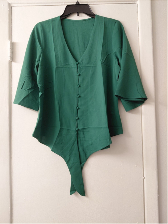 Unbranded Tops - Ladies Small Dressy Tropical Kelly Green Front Tie Top Blouse
